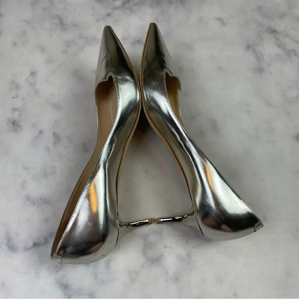 Jimmy Choo Allure Silver Metallic Pumps Kitten Heel Pointed Toe Sz 39.5